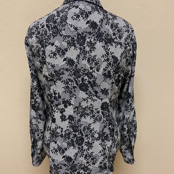 Michael Kors Black Floral Button Down Shirt w/ Gold Hardware - Picture 4 of 6